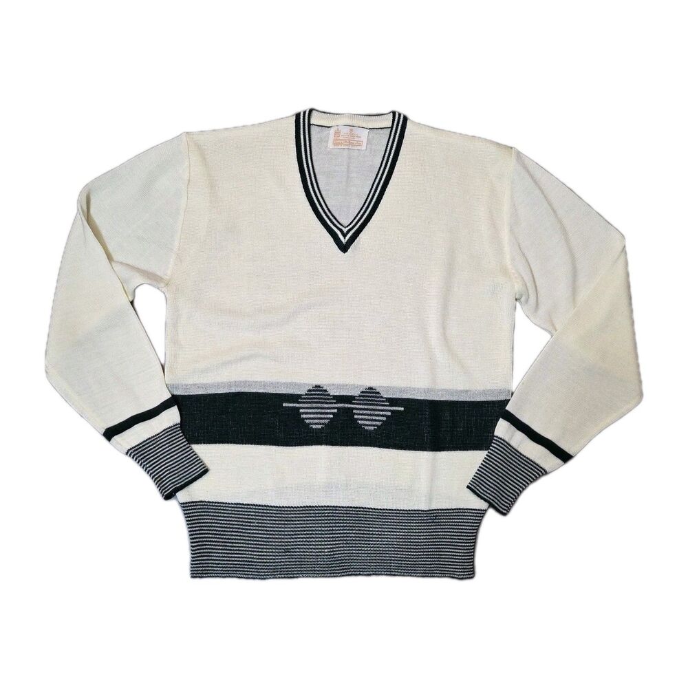 Vintage KINGS ROAD for SEARS V-neck Sweater Men's M Tennis Golf 60"s Cream Green